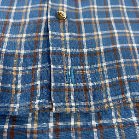 johnnie-O Hangin Out Linen Button Up Shirt - Omar Wake Blue Tan Plaid NWOT - Picture 2 of 8